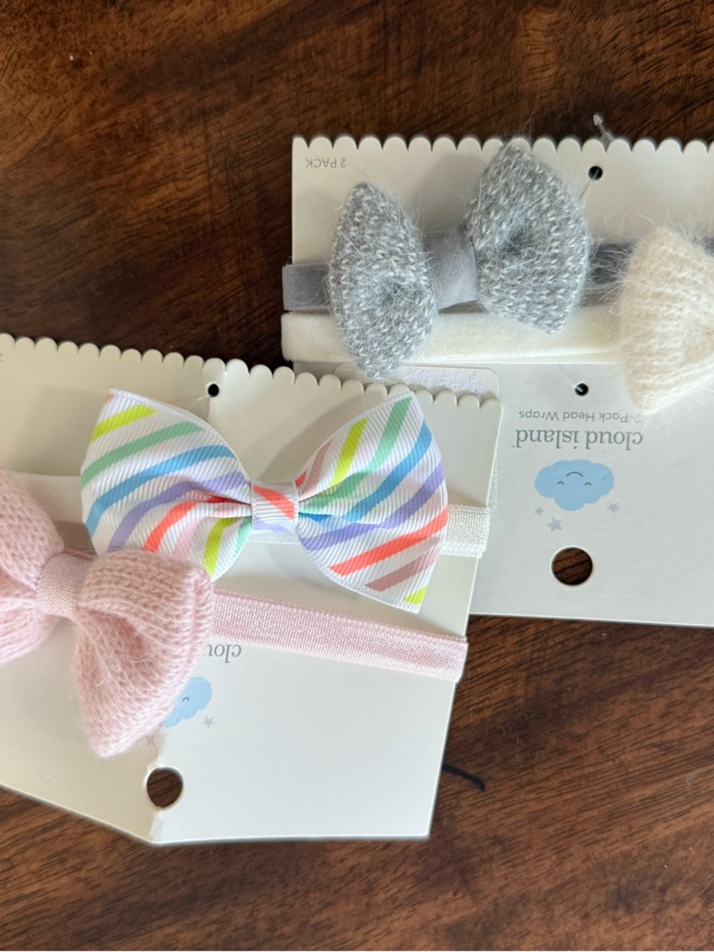 cloud island Pastel Rainbow Stripe & Pink Knit Bow Headband Set